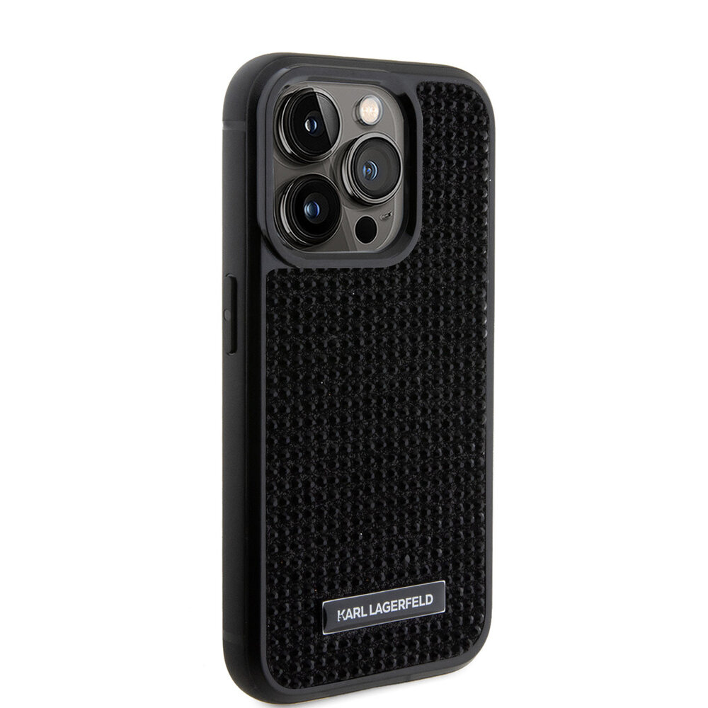 Karl Lagerfeld Karl Lagerfeld iPhone 15 Pro Back cover case - Hardcase Rhinestone Logo Metal Plate - Black