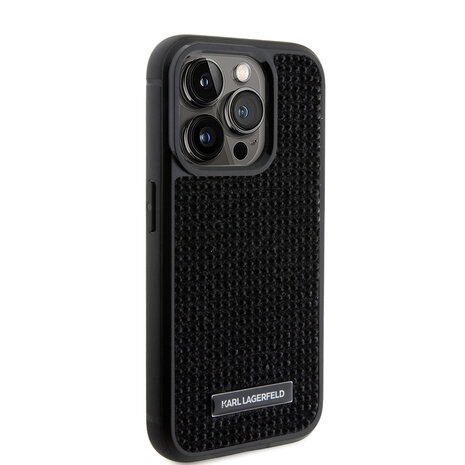 Karl Lagerfeld Karl Lagerfeld iPhone 15 Pro Back cover case - Hardcase Rhinestone Logo Metal Plate - Black