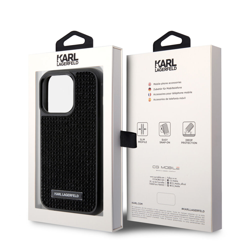 Karl Lagerfeld Karl Lagerfeld iPhone 15 Pro Back cover case - Hardcase Rhinestone Logo Metal Plate - Black