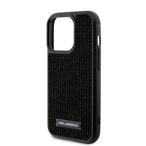 Karl Lagerfeld Karl Lagerfeld iPhone 15 Pro Back cover case - Hardcase Rhinestone Logo Metal Plate - Black