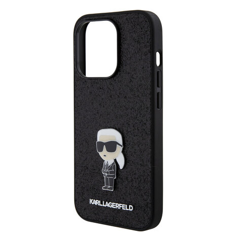 Karl Lagerfeld Karl Lagerfeld iPhone 15 Pro Back cover case - Hardcase Fixed Glitter Ikonik Logo Pin - Black