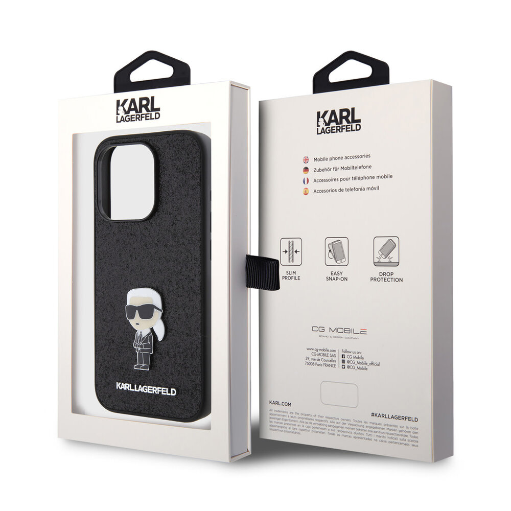 Karl Lagerfeld Karl Lagerfeld iPhone 15 Pro Backcover hoesje - Hardcase Fixed Glitter Ikonik Logo Pin - Zwart Karl Lagerfeld Karl Lagerfeld iPhone 15 Pro Backcover hoesje - Hardcase Fixed Glitter Ikonik Logo Pin - Zwart