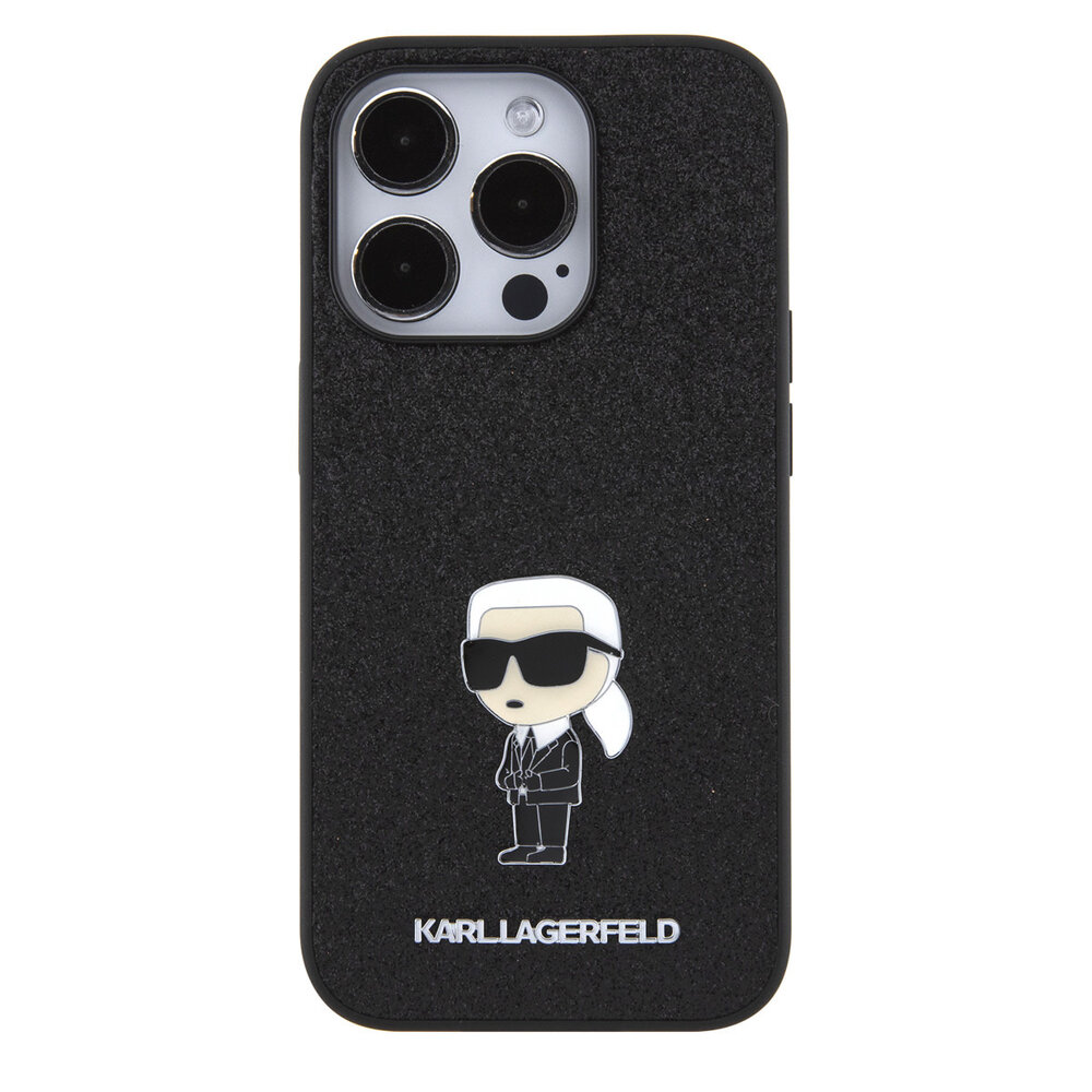 Karl Lagerfeld Karl Lagerfeld iPhone 15 Pro Back cover case - Hardcase Fixed Glitter Ikonik Logo Pin - Black