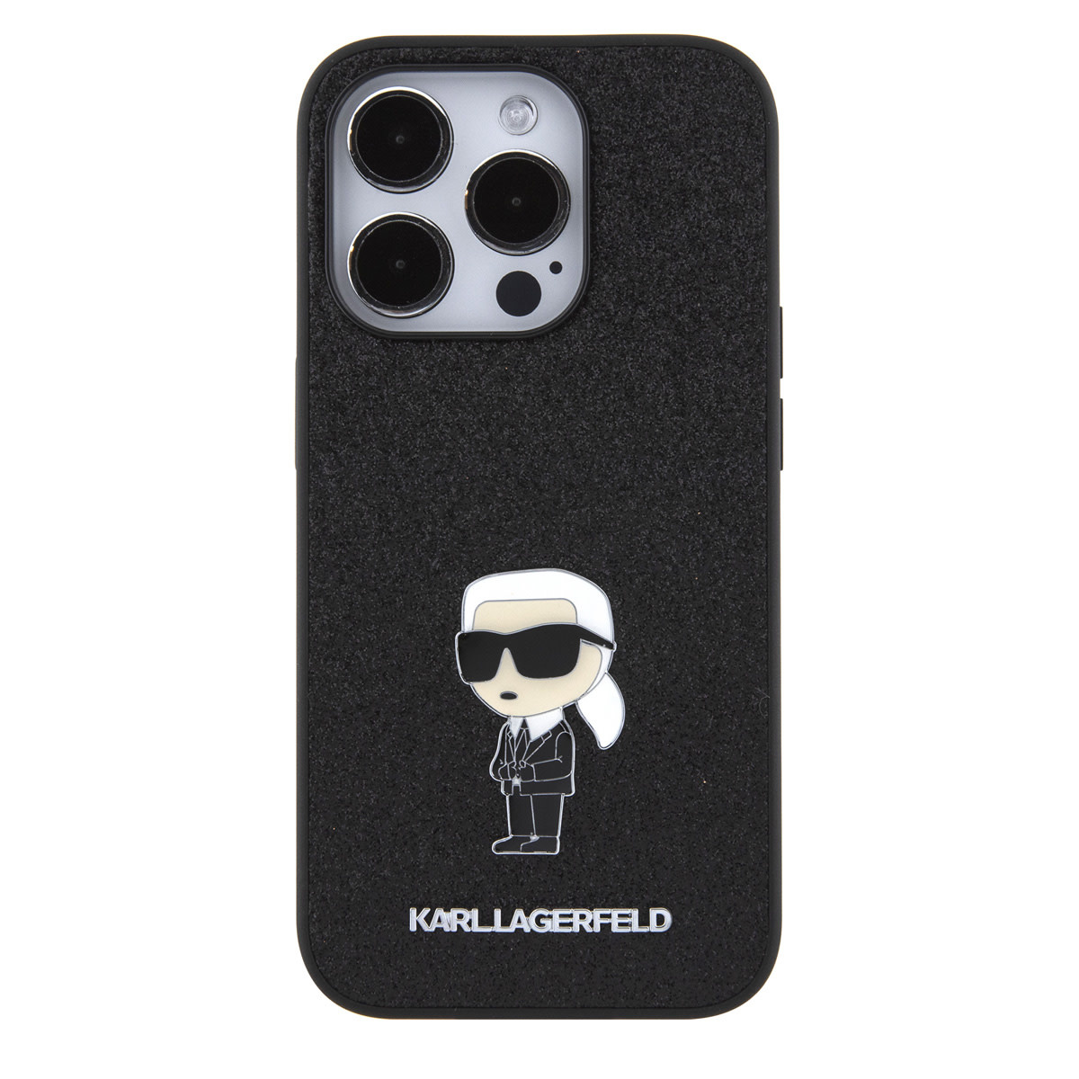 Karl Lagerfeld Karl Lagerfeld iPhone 15 Pro Backcover hoesje - Hardcase Fixed Glitter Ikonik Logo Pin - Zwart, foto 3 van 6