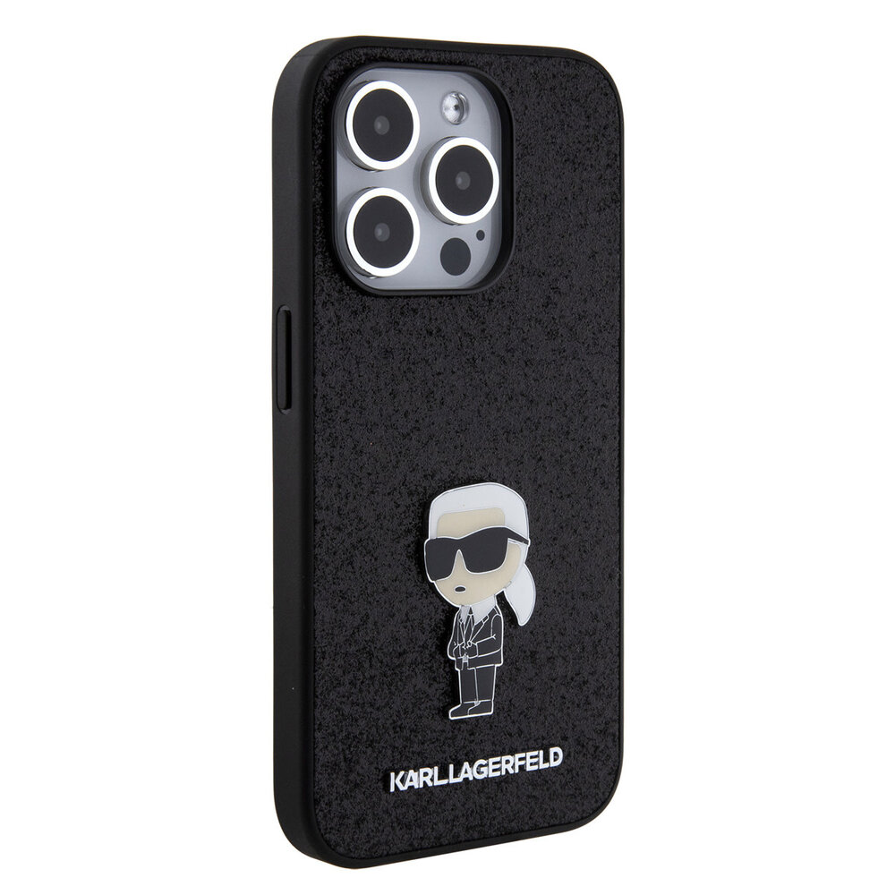 Karl Lagerfeld Karl Lagerfeld iPhone 15 Pro Back cover case - Hardcase Fixed Glitter Ikonik Logo Pin - Black