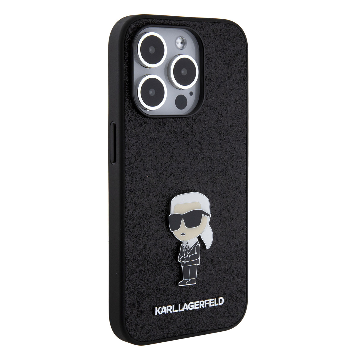 Karl Lagerfeld Karl Lagerfeld iPhone 15 Pro Backcover hoesje - Hardcase Fixed Glitter Ikonik Logo Pin - Zwart, foto 4 van 6