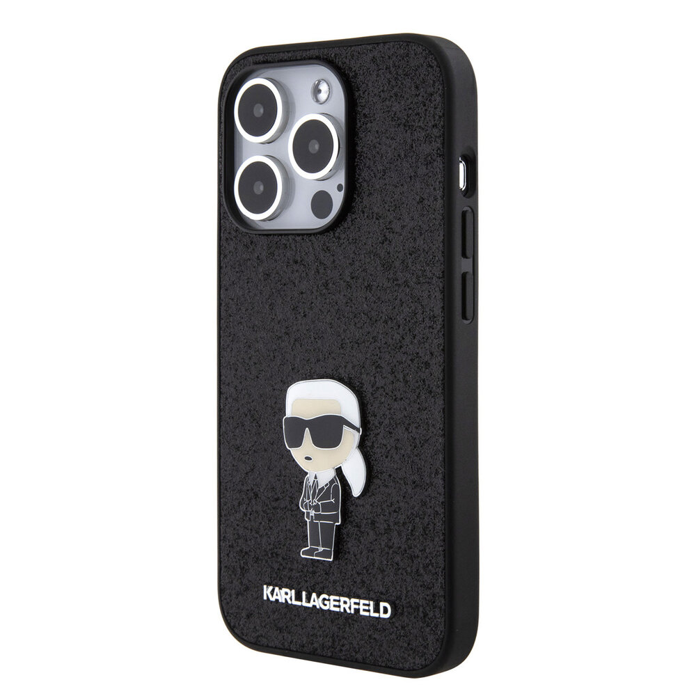 Karl Lagerfeld Karl Lagerfeld iPhone 15 Pro Back cover case - Hardcase Fixed Glitter Ikonik Logo Pin - Black