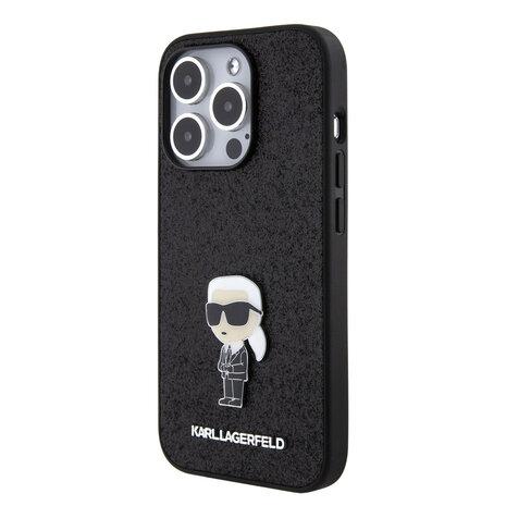 Karl Lagerfeld Karl Lagerfeld iPhone 15 Pro Back cover case - Hardcase Fixed Glitter Ikonik Logo Pin - Black