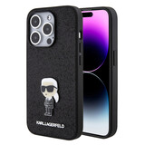 Karl Lagerfeld Karl Lagerfeld iPhone 15 Pro Back cover case - Hardcase Fixed Glitter Ikonik Logo Pin - Black