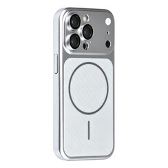 TUNIQ iPhone 14 Pro Backcover hoesje - Magsafe With fiber pattern PC - Zilver