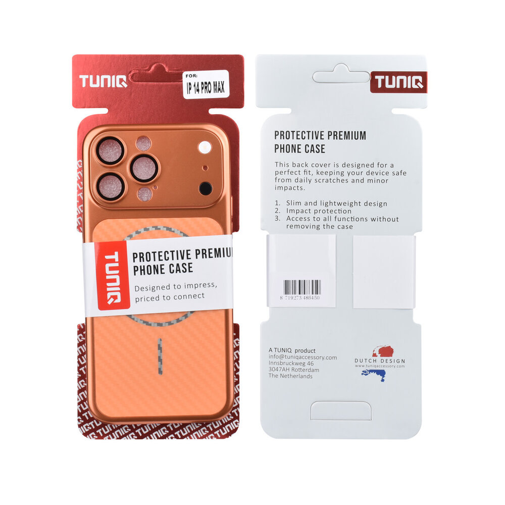 TUNIQ TUNIQ iPhone 14 Pro Max Back cover case - Magsafe With fiber pattern PC - Orange TUNIQ TUNIQ iPhone 14 Pro Max Back cover case - Magsafe With fiber pattern PC - Orange