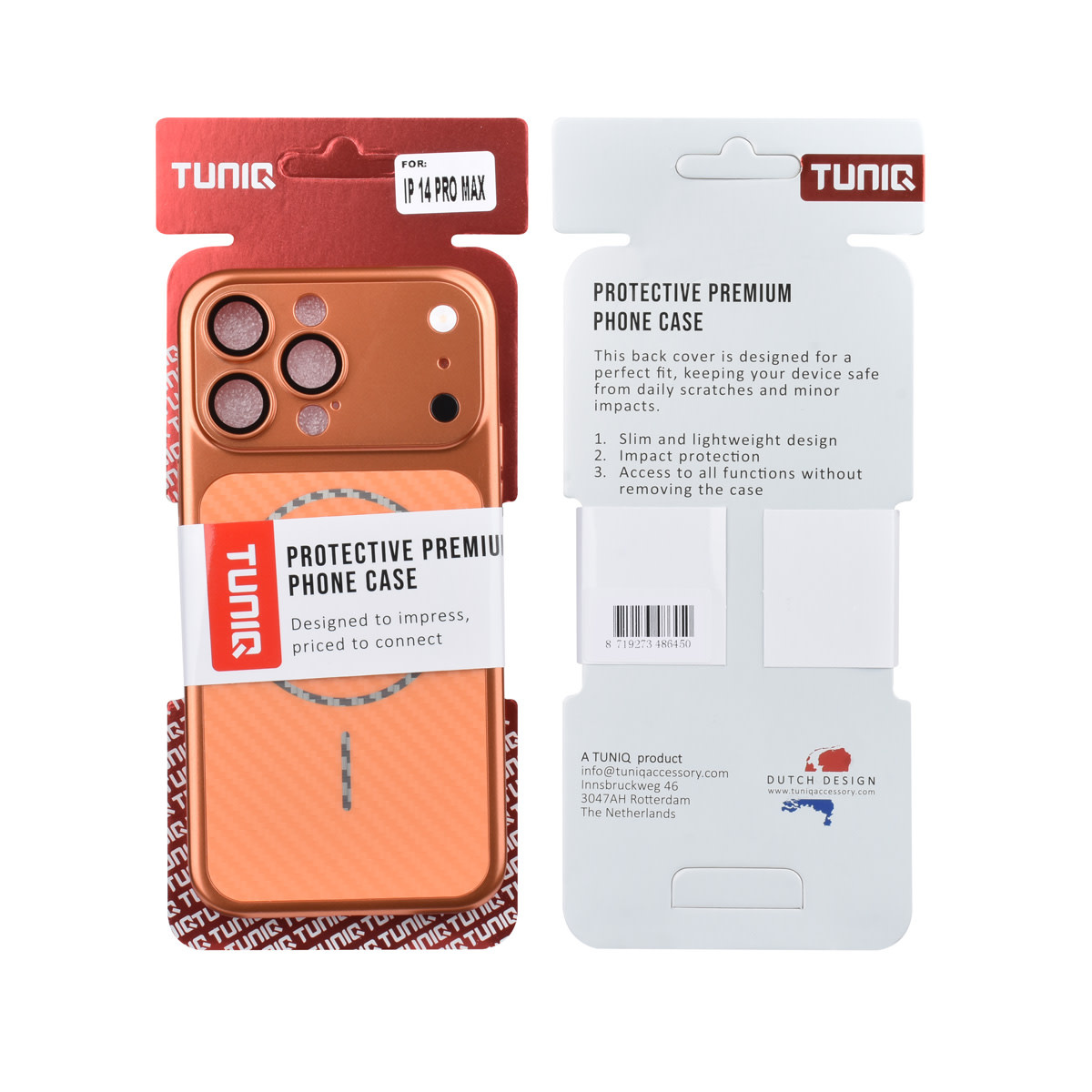 TUNIQ TUNIQ iPhone 14 Pro Max Backcover hoesje - Magsafe With fiber pattern PC - Oranje, foto 3 van 3