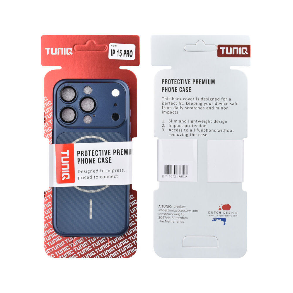 TUNIQ TUNIQ iPhone 15 Pro Back-Cover hul - Magsafe With fiber pattern PC - Blau TUNIQ TUNIQ iPhone 15 Pro Back-Cover hul - Magsafe With fiber pattern PC - Blau