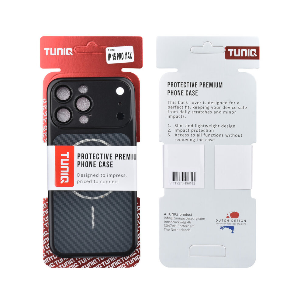 TUNIQ TUNIQ iPhone 15 Pro Max Backcover hoesje - Magsafe With fiber pattern PC - Zwart TUNIQ TUNIQ iPhone 15 Pro Max Backcover hoesje - Magsafe With fiber pattern PC - Zwart
