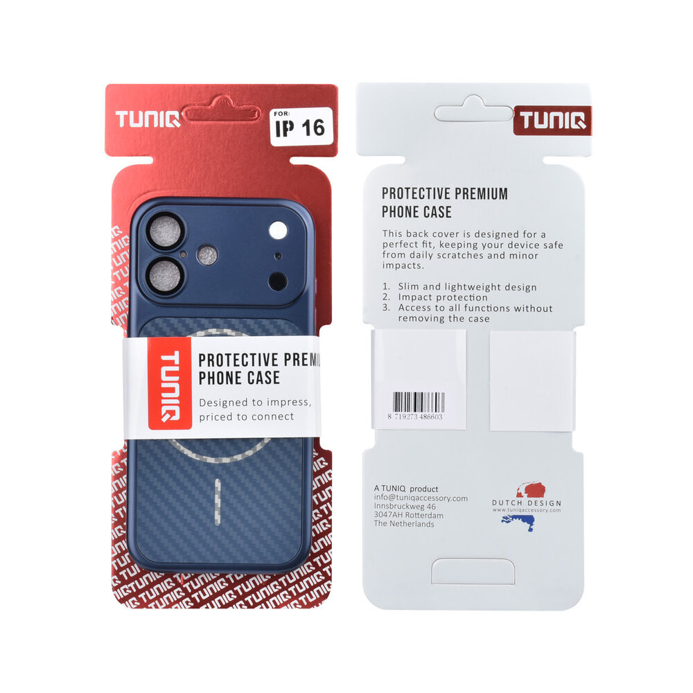 TUNIQ TUNIQ iPhone 16 Back cover coque - Magsafe With fiber pattern PC - Bleu TUNIQ TUNIQ iPhone 16 Back cover coque - Magsafe With fiber pattern PC - Bleu