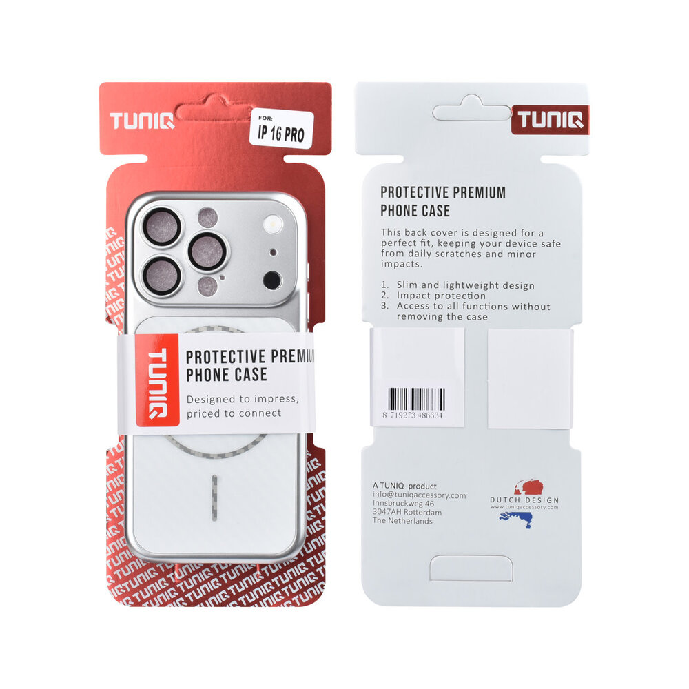 TUNIQ TUNIQ iPhone 16 Pro Back cover case - Magsafe With fiber pattern PC - Silver TUNIQ TUNIQ iPhone 16 Pro Back cover case - Magsafe With fiber pattern PC - Silver