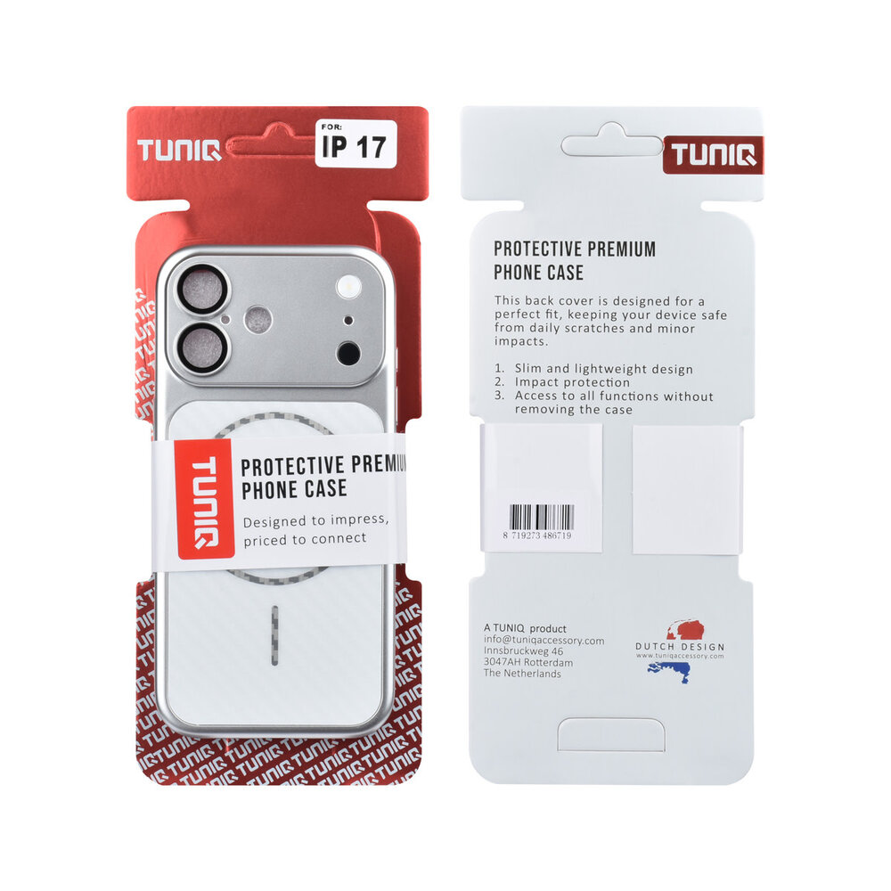 TUNIQ TUNIQ iPhone 17 Back cover case - Magsafe With fiber pattern PC - Silver TUNIQ TUNIQ iPhone 17 Back cover case - Magsafe With fiber pattern PC - Silver