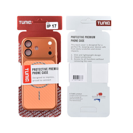 TUNIQ TUNIQ iPhone 17 Back cover coque - Magsafe With fiber pattern PC - Orange TUNIQ TUNIQ iPhone 17 Back cover coque - Magsafe With fiber pattern PC - Orange