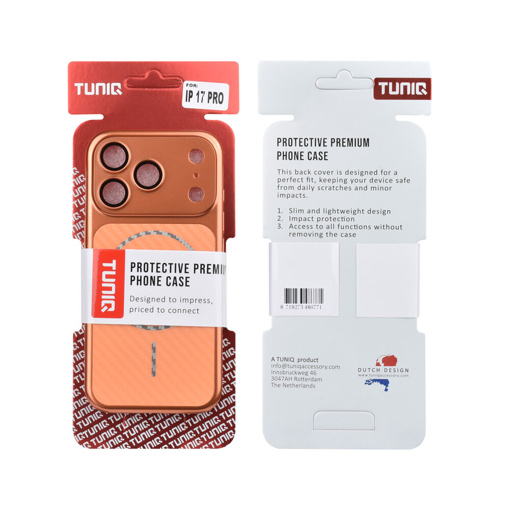 TUNIQ TUNIQ iPhone 17 Pro Back cover coque - Magsafe With fiber pattern PC - Orange TUNIQ TUNIQ iPhone 17 Pro Back cover coque - Magsafe With fiber pattern PC - Orange