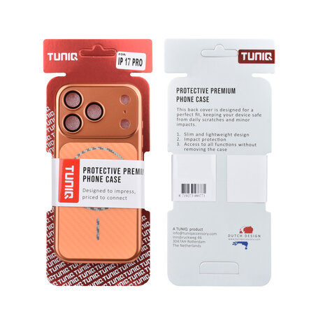 TUNIQ TUNIQ iPhone 17 Pro Backcover hoesje - Magsafe With fiber pattern PC - Oranje TUNIQ TUNIQ iPhone 17 Pro Backcover hoesje - Magsafe With fiber pattern PC - Oranje