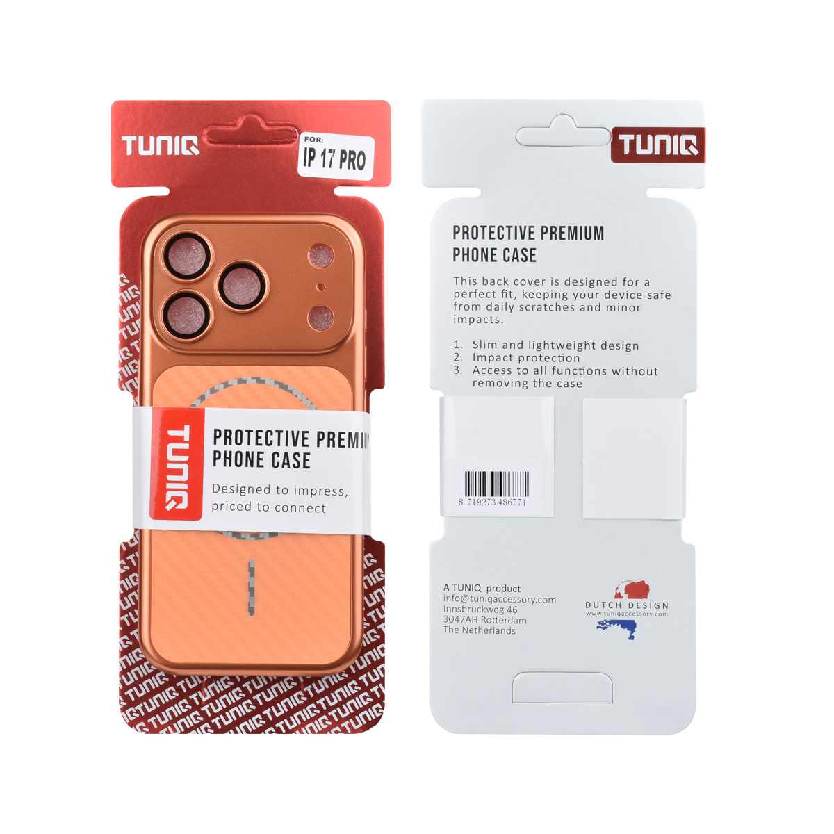 TUNIQ TUNIQ iPhone 17 Pro Backcover hoesje - Magsafe With fiber pattern PC - Oranje, foto 3 van 3