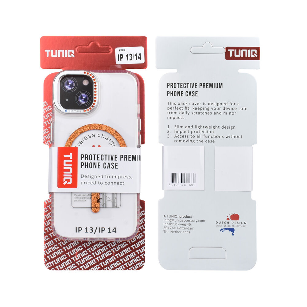 TUNIQ TUNIQ iPhone 14 Back cover case - Diamond MagSafe TPU+PC - Orange TUNIQ TUNIQ iPhone 14 Back cover case - Diamond MagSafe TPU+PC - Orange