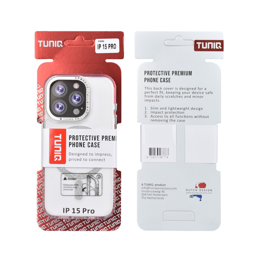 TUNIQ TUNIQ iPhone 15 Pro Back-Cover hul - Diamond MagSafe TPU+PC - Grau TUNIQ TUNIQ iPhone 15 Pro Back-Cover hul - Diamond MagSafe TPU+PC - Grau