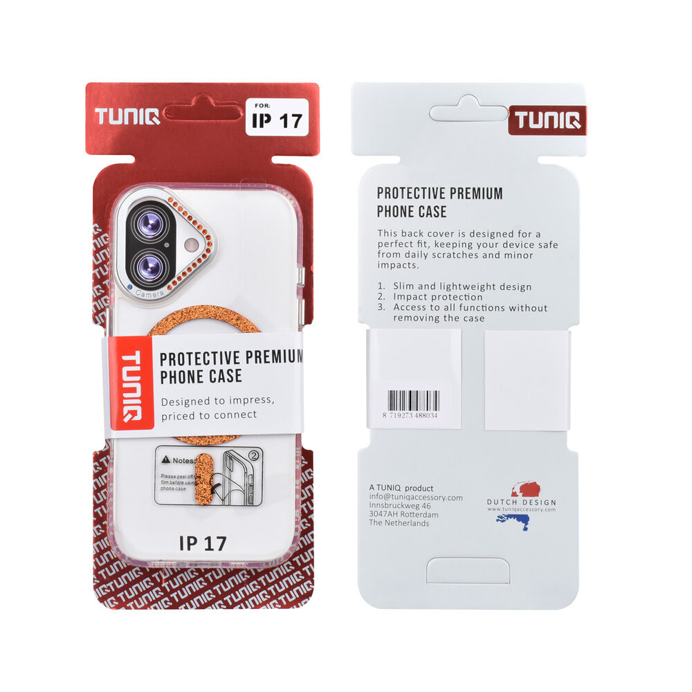 TUNIQ TUNIQ iPhone 17 Back-Cover hul - Diamond MagSafe TPU+PC - Orange TUNIQ TUNIQ iPhone 17 Back-Cover hul - Diamond MagSafe TPU+PC - Orange