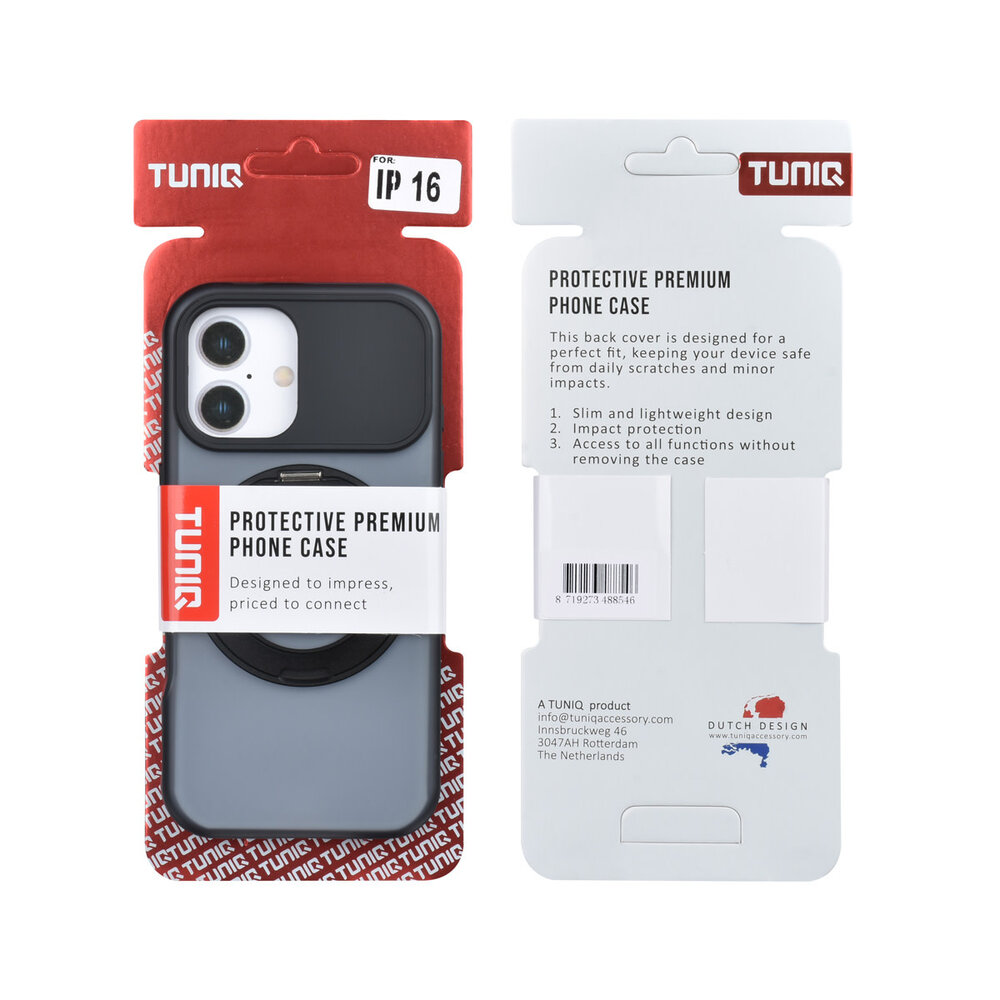 TUNIQ TUNIQ iPhone 16 Backcover hoesje - 360 rotation stand MagSafe - Zwart TUNIQ TUNIQ iPhone 16 Backcover hoesje - 360 rotation stand MagSafe - Zwart