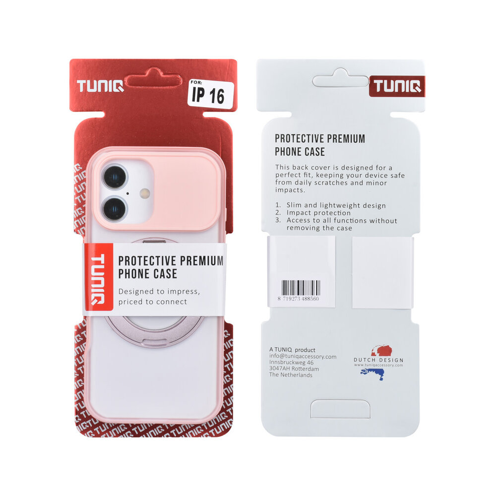 TUNIQ TUNIQ iPhone 16 Back-Cover hul - 360 rotation stand MagSafe - Rosa
