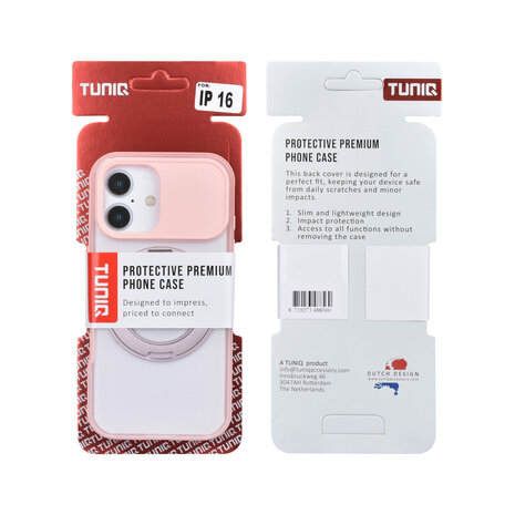 TUNIQ TUNIQ iPhone 16 Back-Cover hul - 360 rotation stand MagSafe - Rosa