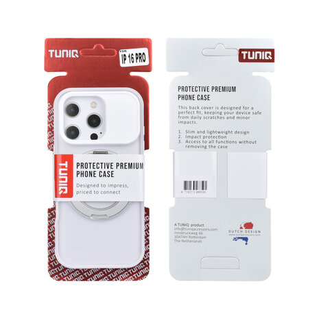 TUNIQ TUNIQ iPhone 16 Pro Back cover case - 360 rotation stand MagSafe - White TUNIQ TUNIQ iPhone 16 Pro Back cover case - 360 rotation stand MagSafe - White
