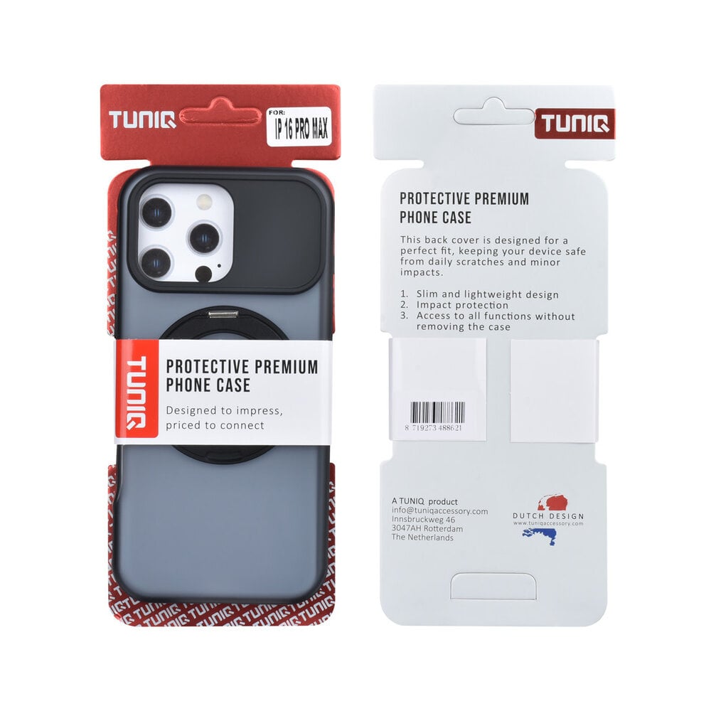 TUNIQ TUNIQ iPhone 16 Pro Max Back cover coque - 360 rotation stand MagSafe - Noir TUNIQ TUNIQ iPhone 16 Pro Max Back cover coque - 360 rotation stand MagSafe - Noir