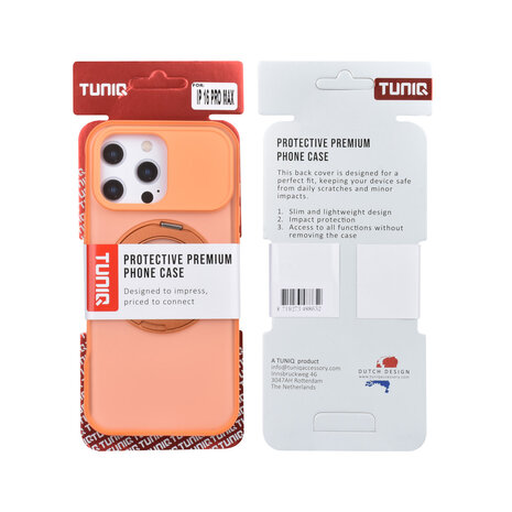 TUNIQ TUNIQ iPhone 16 Pro Max Back-Cover hul - 360 rotation stand MagSafe - Orange TUNIQ TUNIQ iPhone 16 Pro Max Back-Cover hul - 360 rotation stand MagSafe - Orange