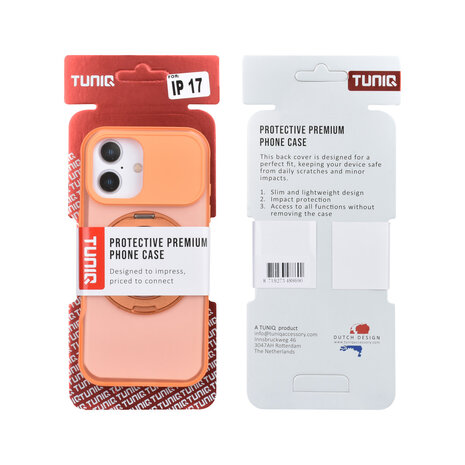 TUNIQ TUNIQ iPhone 17 Back-Cover hul - 360 rotation stand MagSafe - Orange TUNIQ TUNIQ iPhone 17 Back-Cover hul - 360 rotation stand MagSafe - Orange