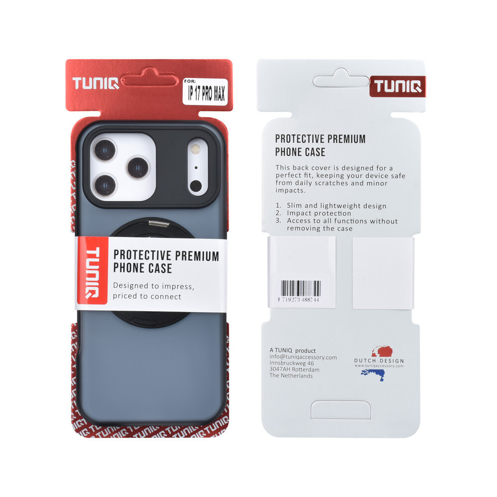 TUNIQ TUNIQ iPhone 17 Pro Max Back-Cover hul - 360 rotation stand MagSafe - Schwarz TUNIQ TUNIQ iPhone 17 Pro Max Back-Cover hul - 360 rotation stand MagSafe - Schwarz