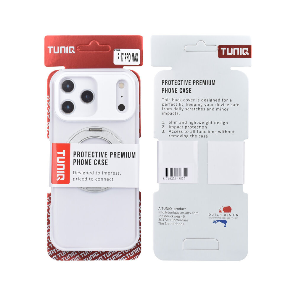 TUNIQ TUNIQ iPhone 17 Pro Max Back-Cover hul - 360 rotation stand MagSafe - Weiß TUNIQ TUNIQ iPhone 17 Pro Max Back-Cover hul - 360 rotation stand MagSafe - Weiß