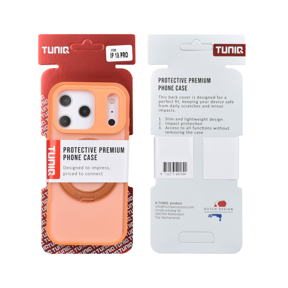 TUNIQ TUNIQ iPhone 18 Pro Backcover hoesje - 360 rotation stand MagSafe - Oranje TUNIQ TUNIQ iPhone 18 Pro Backcover hoesje - 360 rotation stand MagSafe - Oranje