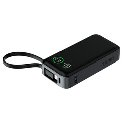 TUNIQ Powerbank - 10.000 mAh, integriertes Kabel, schwarz