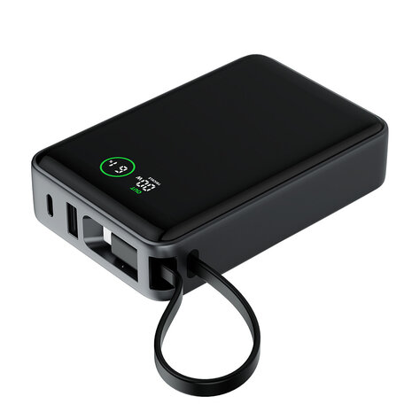 TUNIQ TUNIQ Powerbank - Powerbank 20000mAH With Built In Cable - Zwart