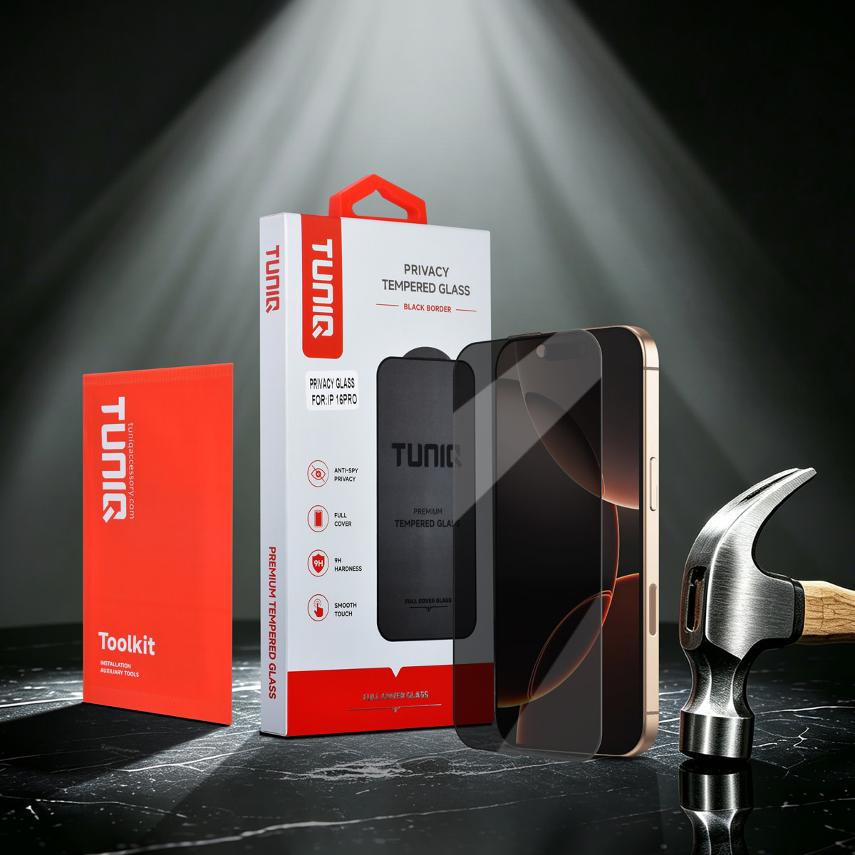TUNIQ TUNIQ iPhone 16 Pro Screenprotector - Box of 10 Privacy full coverage - Transparant