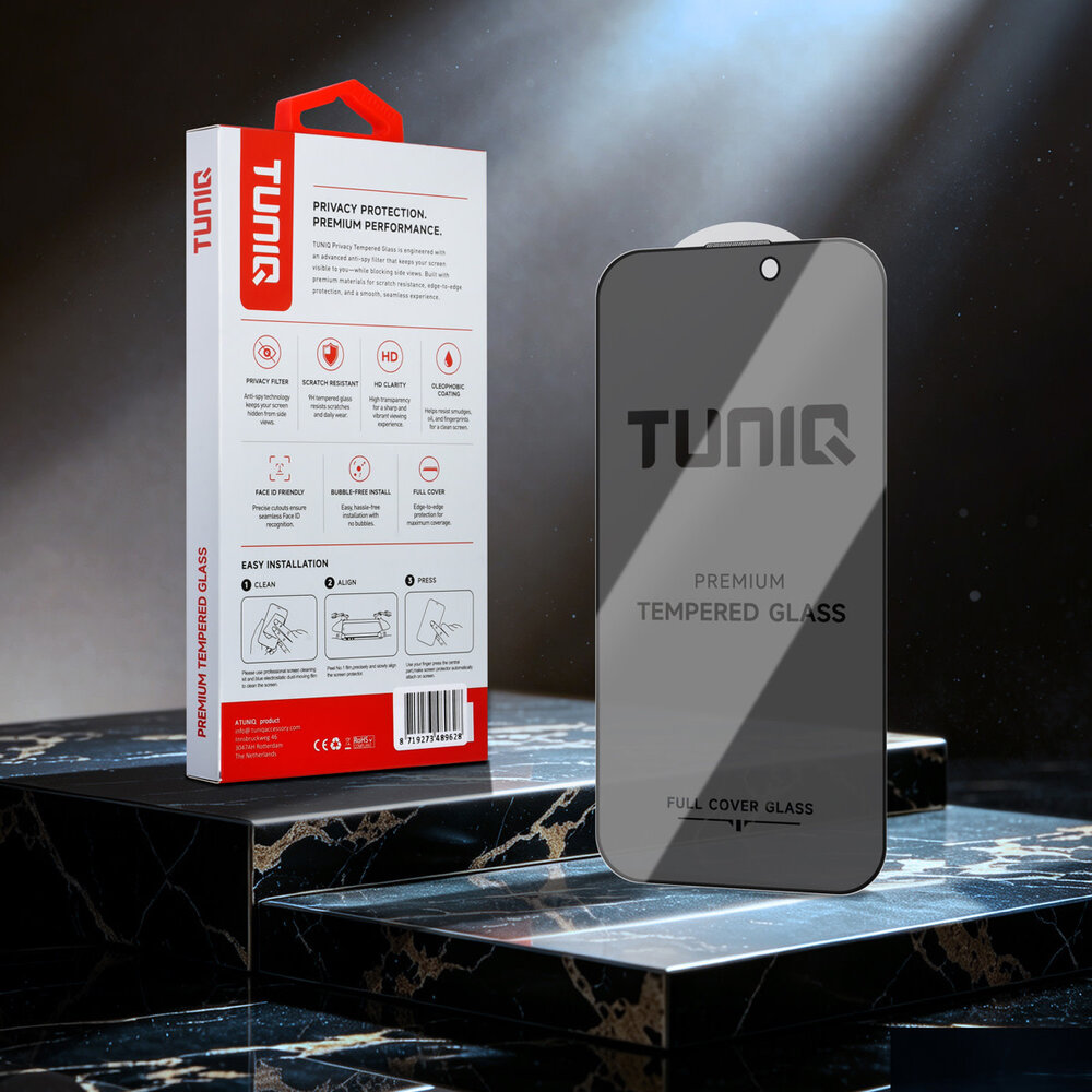 TUNIQ TUNIQ iPhone 16 Pro Display Schutzglas - Box of 10 Privacy full coverage - Transparent TUNIQ TUNIQ iPhone 16 Pro Display Schutzglas - Box of 10 Privacy full coverage - Transparent