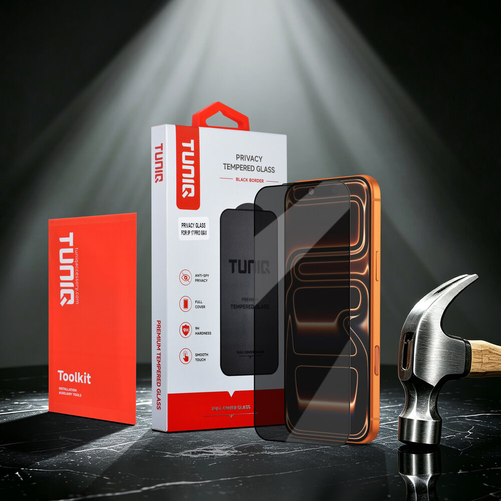 TUNIQ TUNIQ iPhone 17 Pro Max Screenprotector - Box of 10 Privacy full coverage - Transparant TUNIQ TUNIQ iPhone 17 Pro Max Screenprotector - Box of 10 Privacy full coverage - Transparant