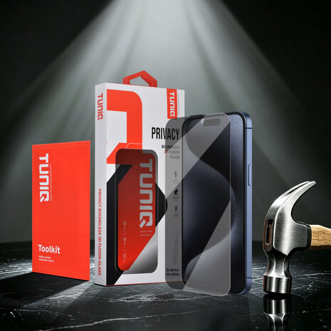 TUNIQ TUNIQ iPhone 15 Pro Max Screenprotector - Box of 10 Borderless Privacy glass - Transparant