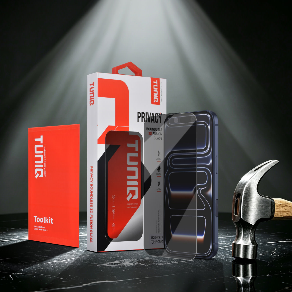 TUNIQ TUNIQ iPhone 17 Pro Screenprotector - Box of 10 Borderless Privacy glass - Transparant