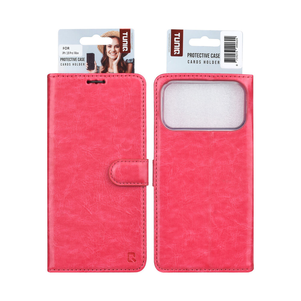 TUNIQ TUNIQ iPhone 18 Pro Max Back cover case - PU+TPU Booktype Case - Pink TUNIQ TUNIQ iPhone 18 Pro Max Back cover case - PU+TPU Booktype Case - Pink