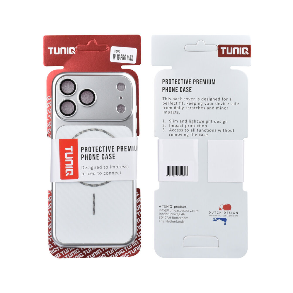TUNIQ TUNIQ iPhone 18 Pro Max Back-Cover hul - Magsafe With fiber pattern PC - Silber TUNIQ TUNIQ iPhone 18 Pro Max Back-Cover hul - Magsafe With fiber pattern PC - Silber