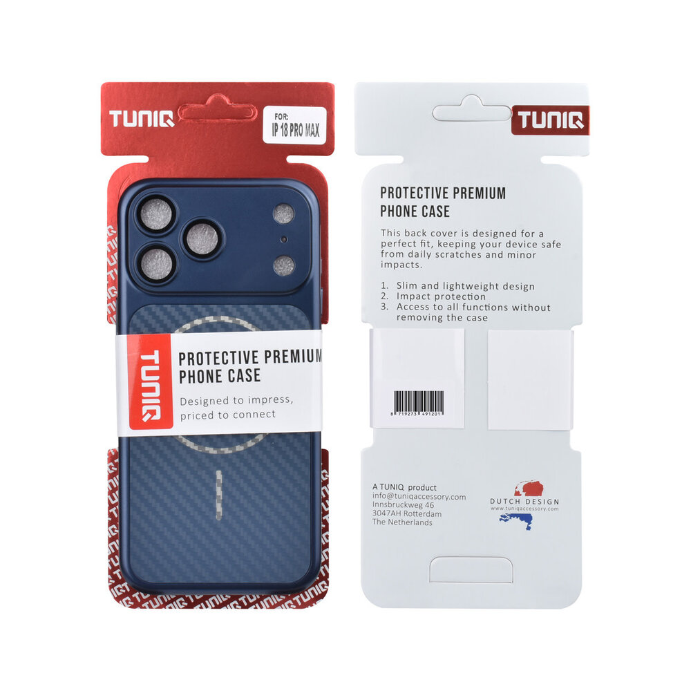 TUNIQ TUNIQ iPhone 18 Pro Max Backcover hoesje - Magsafe With fiber pattern PC - Blauw