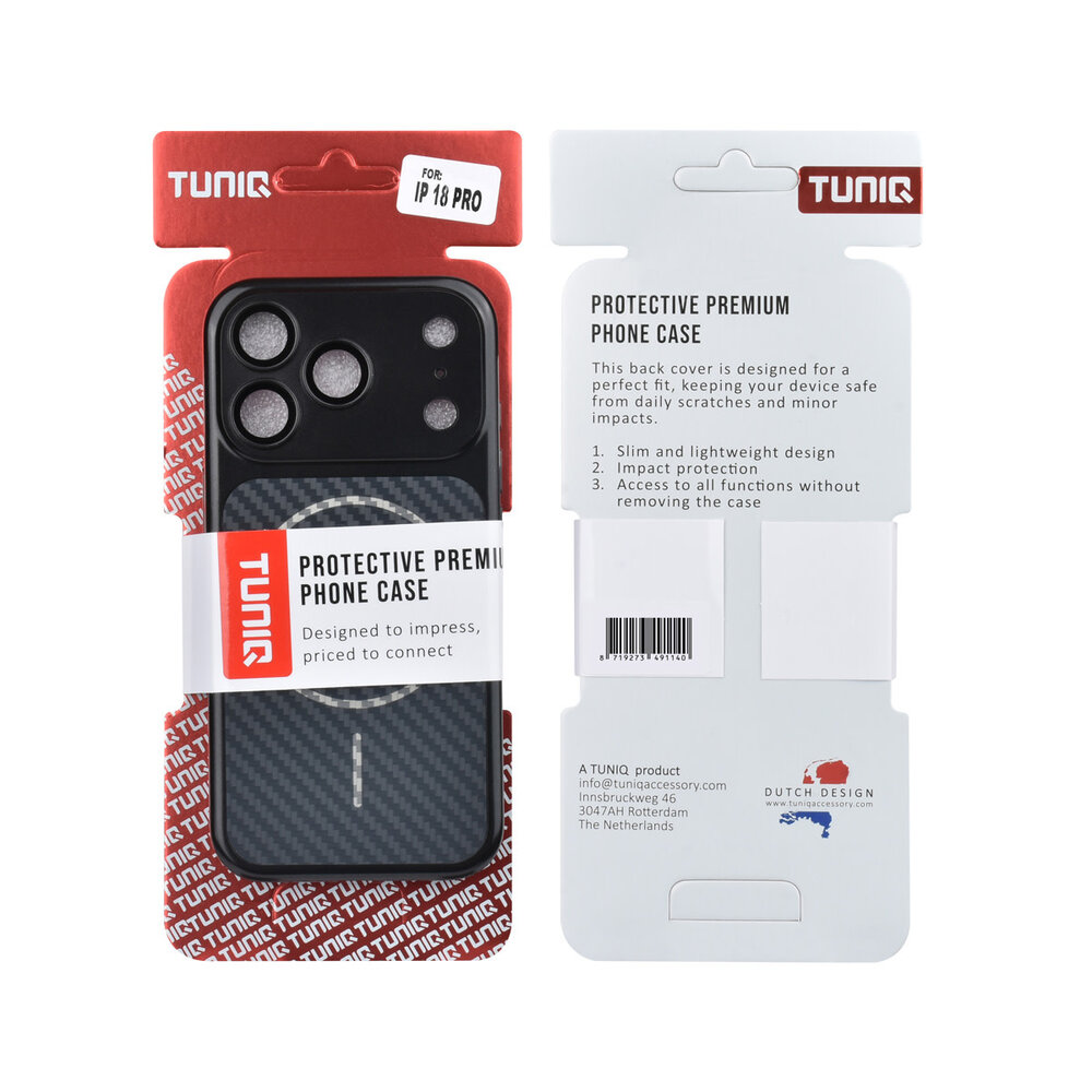 TUNIQ TUNIQ iPhone 18 Pro Backcover hoesje - Magsafe With fiber pattern PC - Zwart