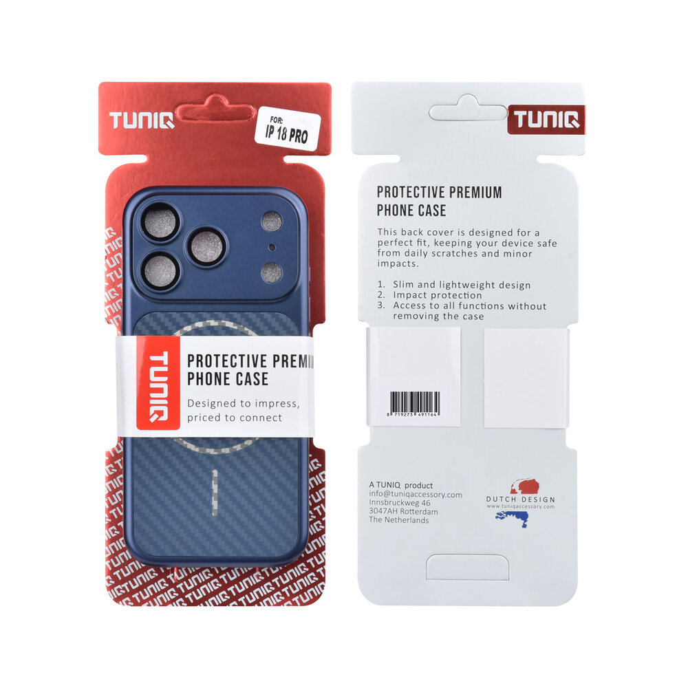 TUNIQ TUNIQ iPhone 18 Pro Back cover coque - Magsafe With fiber pattern PC - Bleu